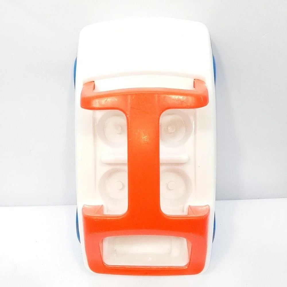 VTG Little Tikes White Convertible Car Toy Orange Top Blue Wheels 4 Seat 9.5in